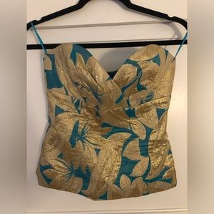 Trina Turk Sweetheart Bustier Style Going Out Strapless Top - Gold/Teal Size 2